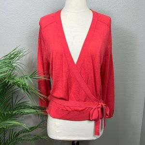 NWT Ann Taylor Wrap Fine Knit Sweater Coral Large